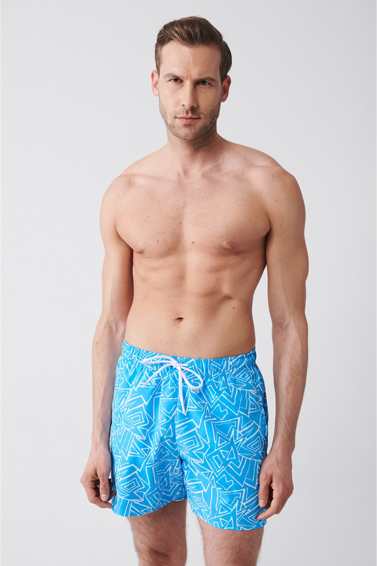 Men'S Turquoise Quick Dry Printed Standard Size Swimwear Marine Shorts E003802
