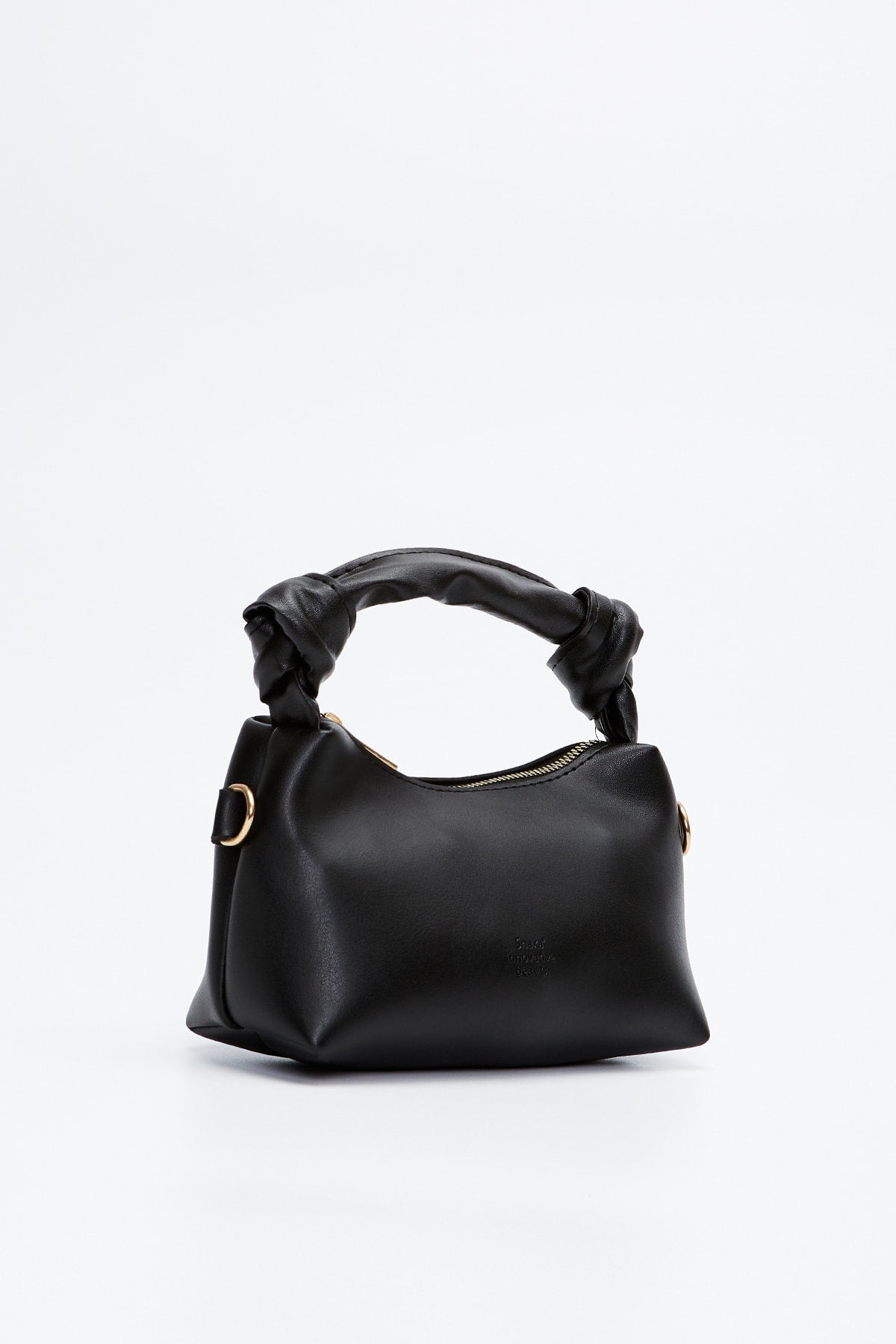 Black Shk24 Soft Leather Knot Detailed Chain Strap Hand and Shoulder Bag L:14 E:22 W:8 cm