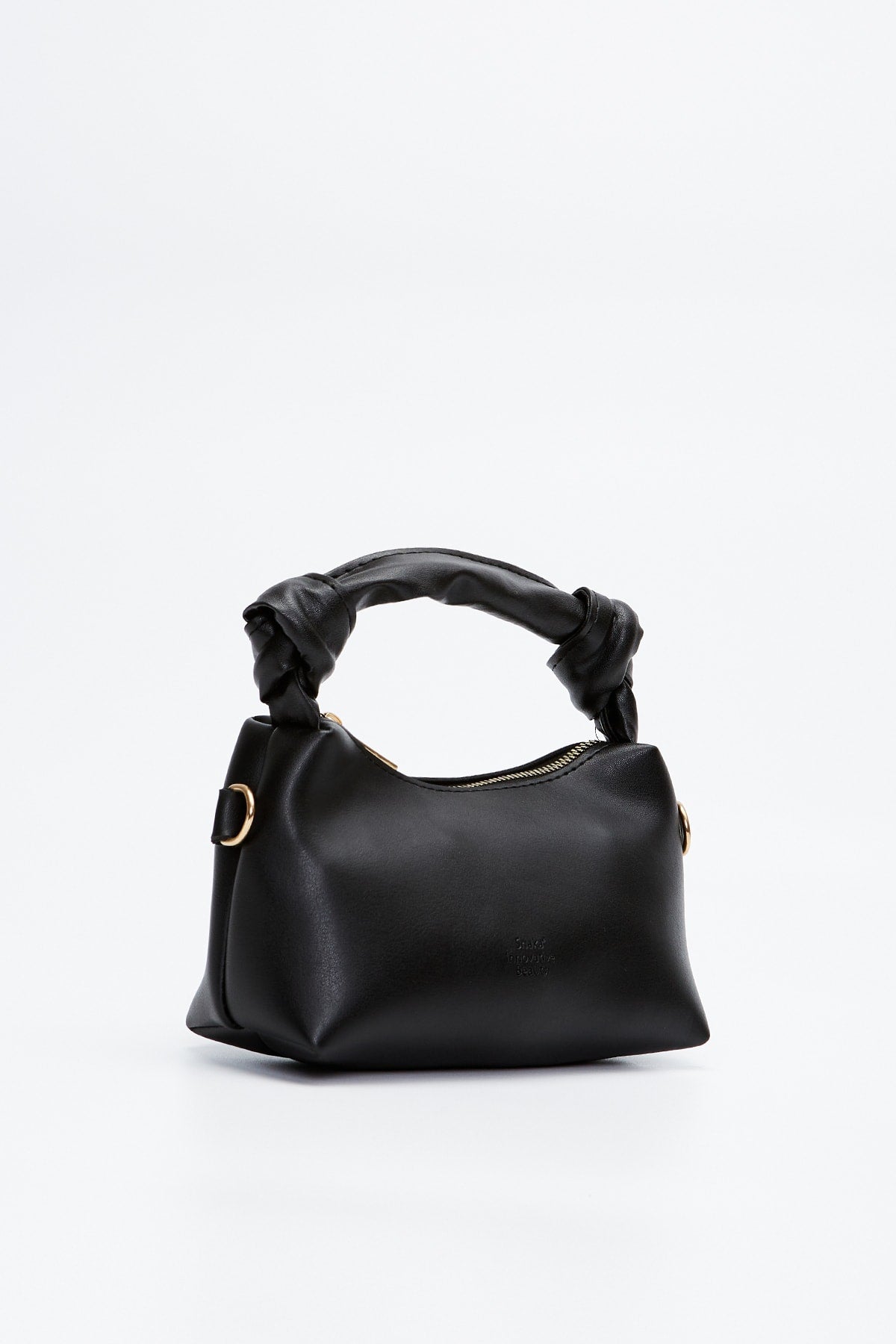 Black Shk24 Soft Leather Knot Detailed Chain Strap Hand And Shoulder Bag L:14 E:22 W:8 Cm