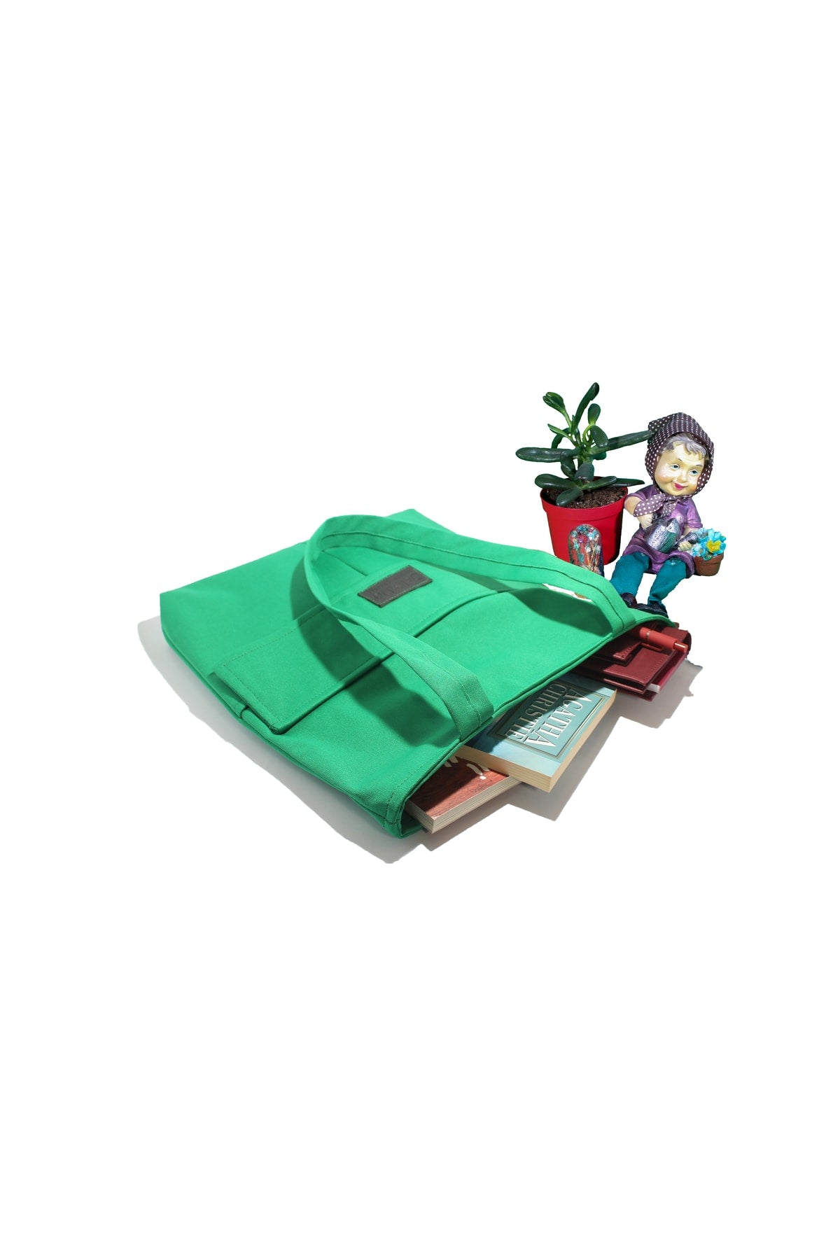 Women'S Green Bag Zippered Hand And Shoulder Bag Canvas Fabric Tote Bag