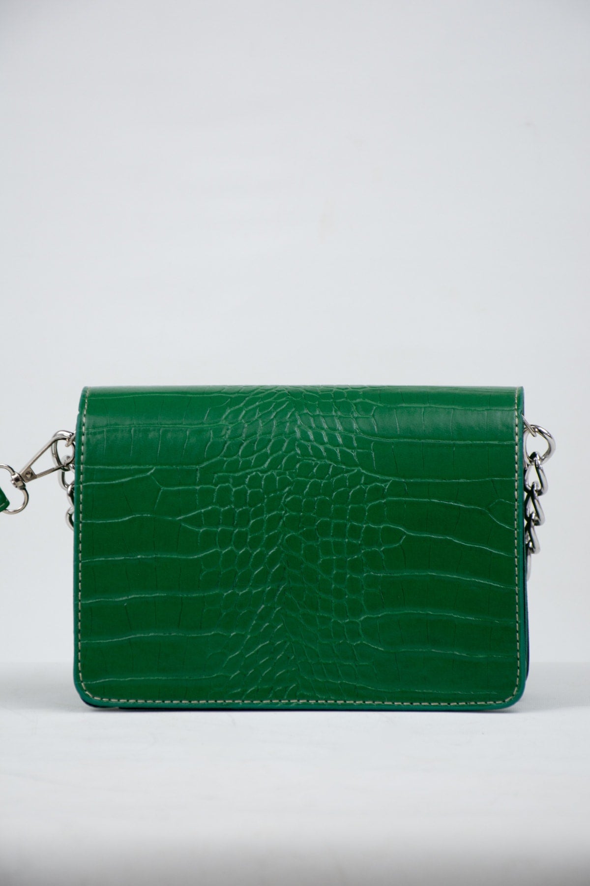 Green Women's Crocodile Patterned Clutch Baguette Chain Strap Bag