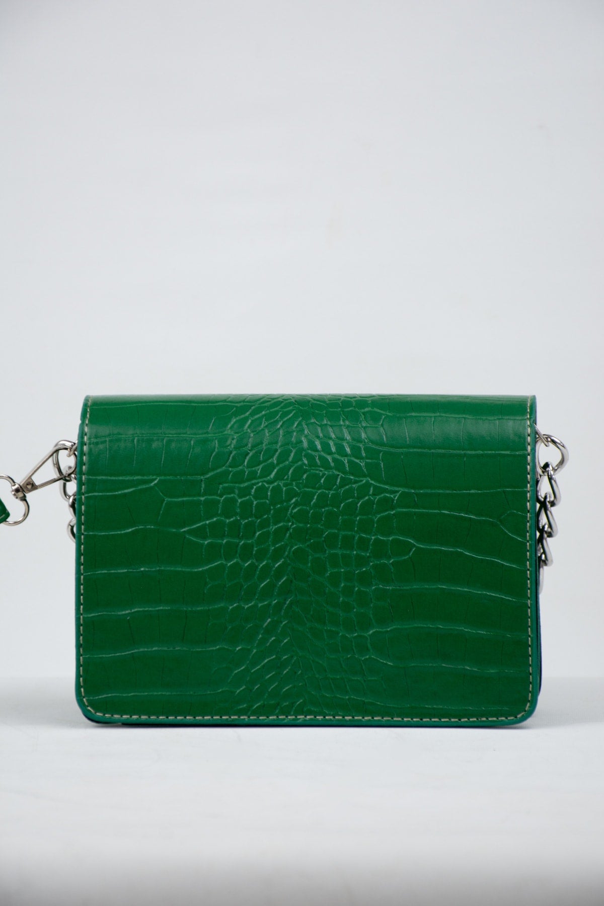 Green Women'S Crocodile Patterned Clutch Baguette Chain Strap Bag