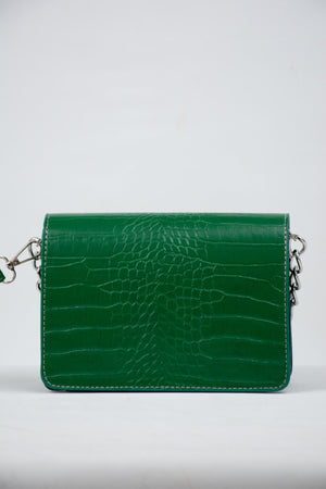 Green Women'S Crocodile Patterned Clutch Baguette Chain Strap Bag