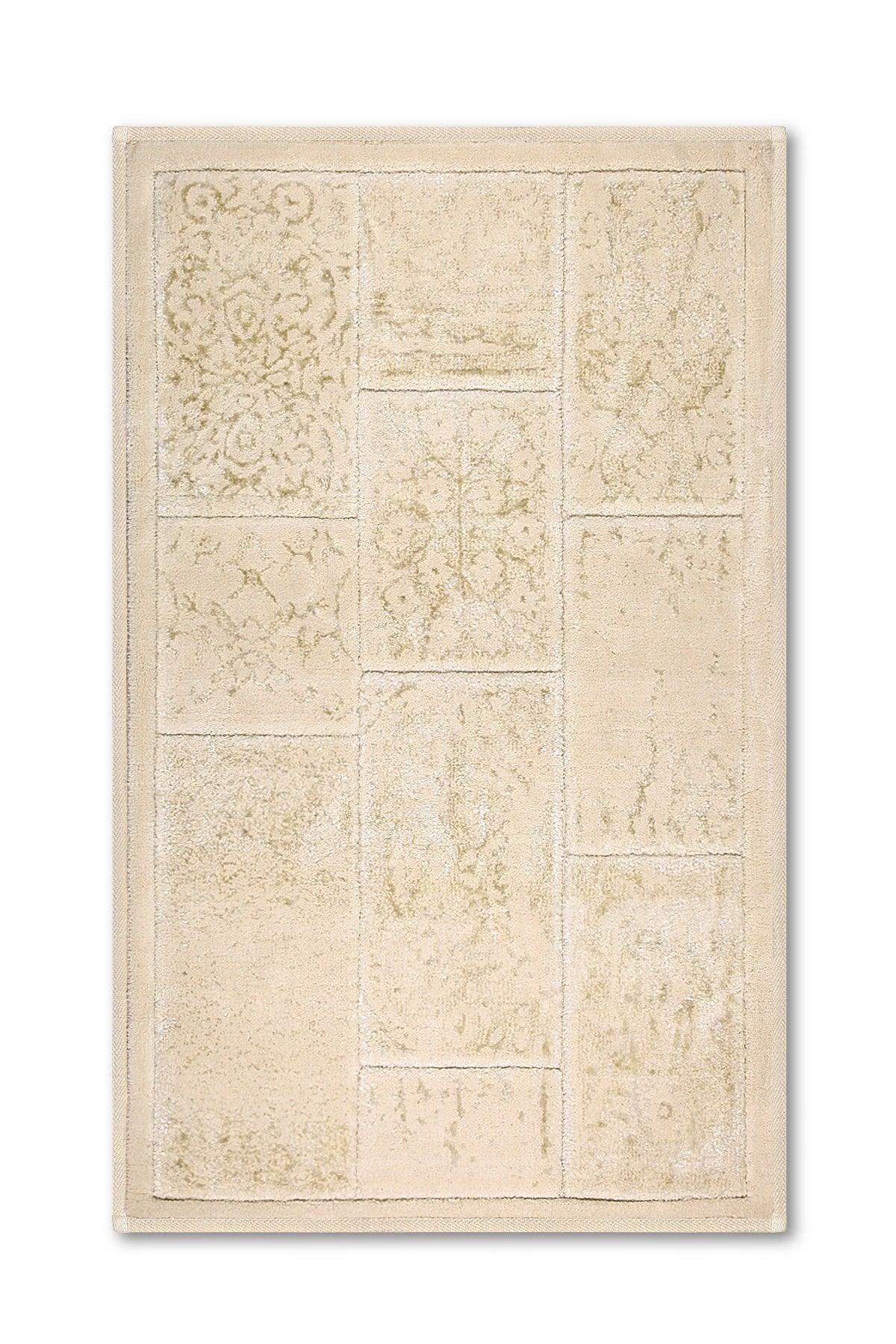 Datça Patchwork Natural Cotton 2 Piece Bathroom Rug Set 60x100 50x60 Cm Ecru - Swordslife