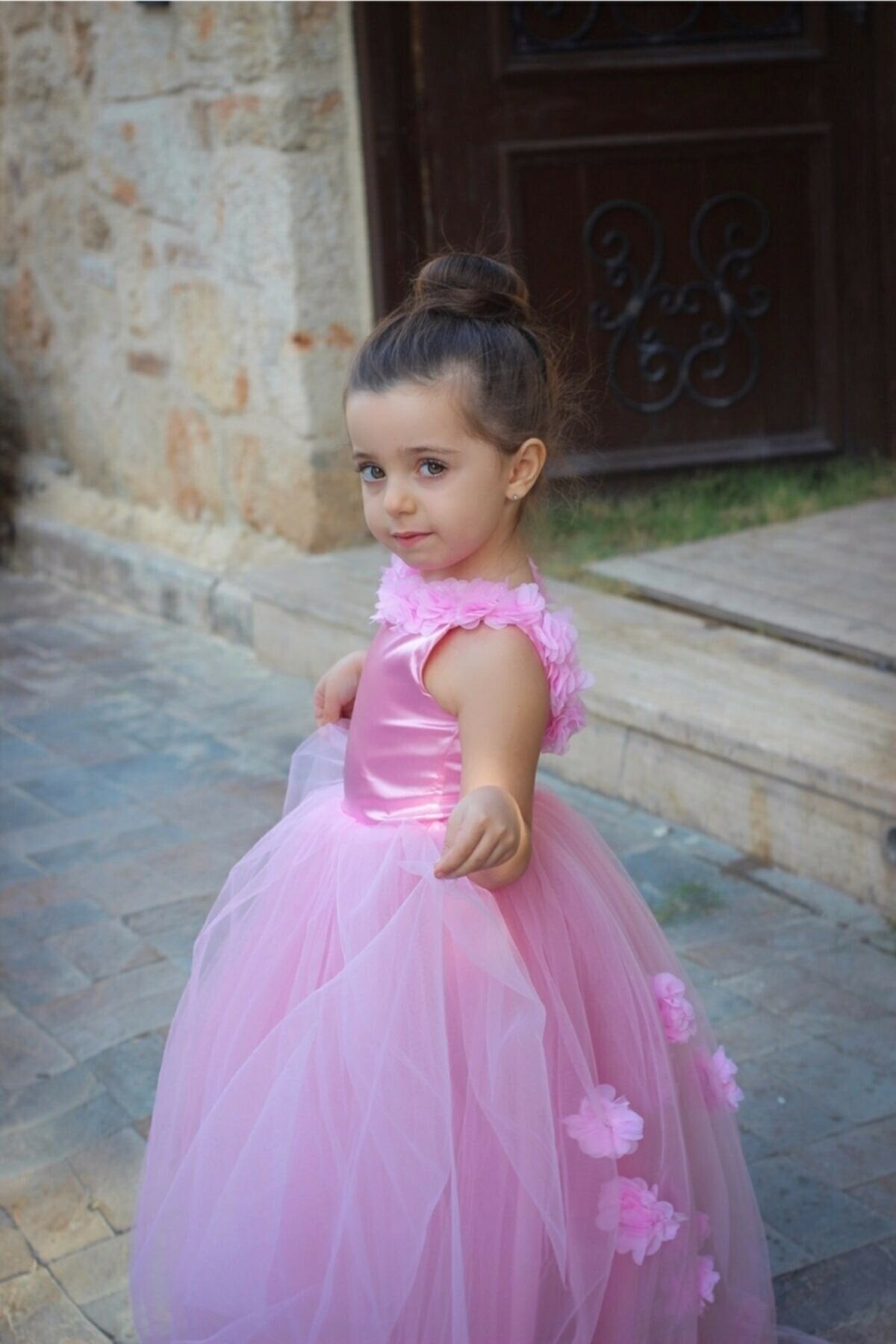 Kids Evening Dress With Tailed Floral (4 Color Options)