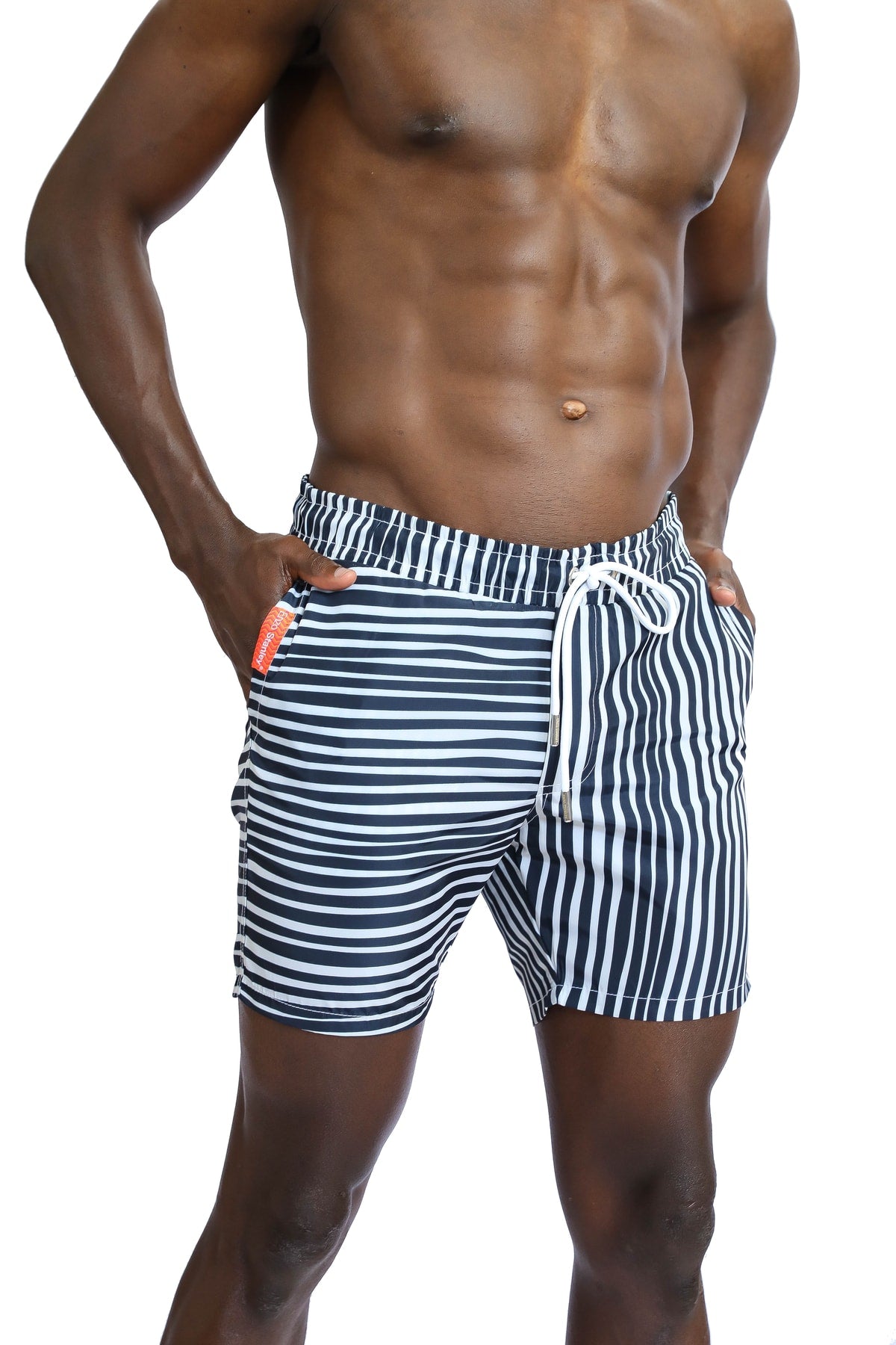 Men'S Striped White Marine Shorts
