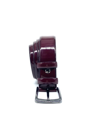 Men'S Claret Red Classic Patterned Patent Leather Belt