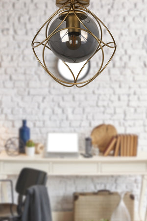 Suna Single Antique-Smoked Glass Ceiling Mount Chandelier