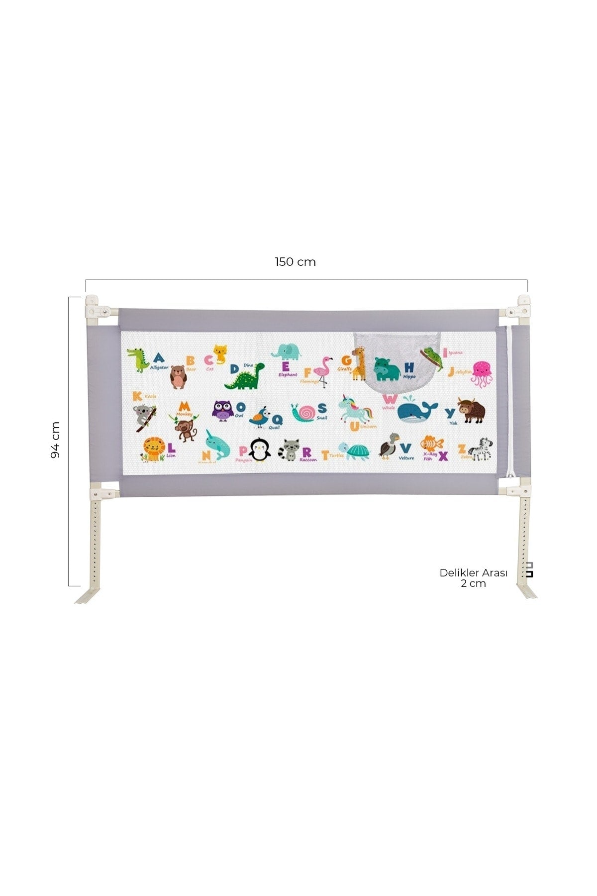 Gradually Adjustable Height (Extra High) Bed Barrier 150 Cm Width X (64-94) Cm Height