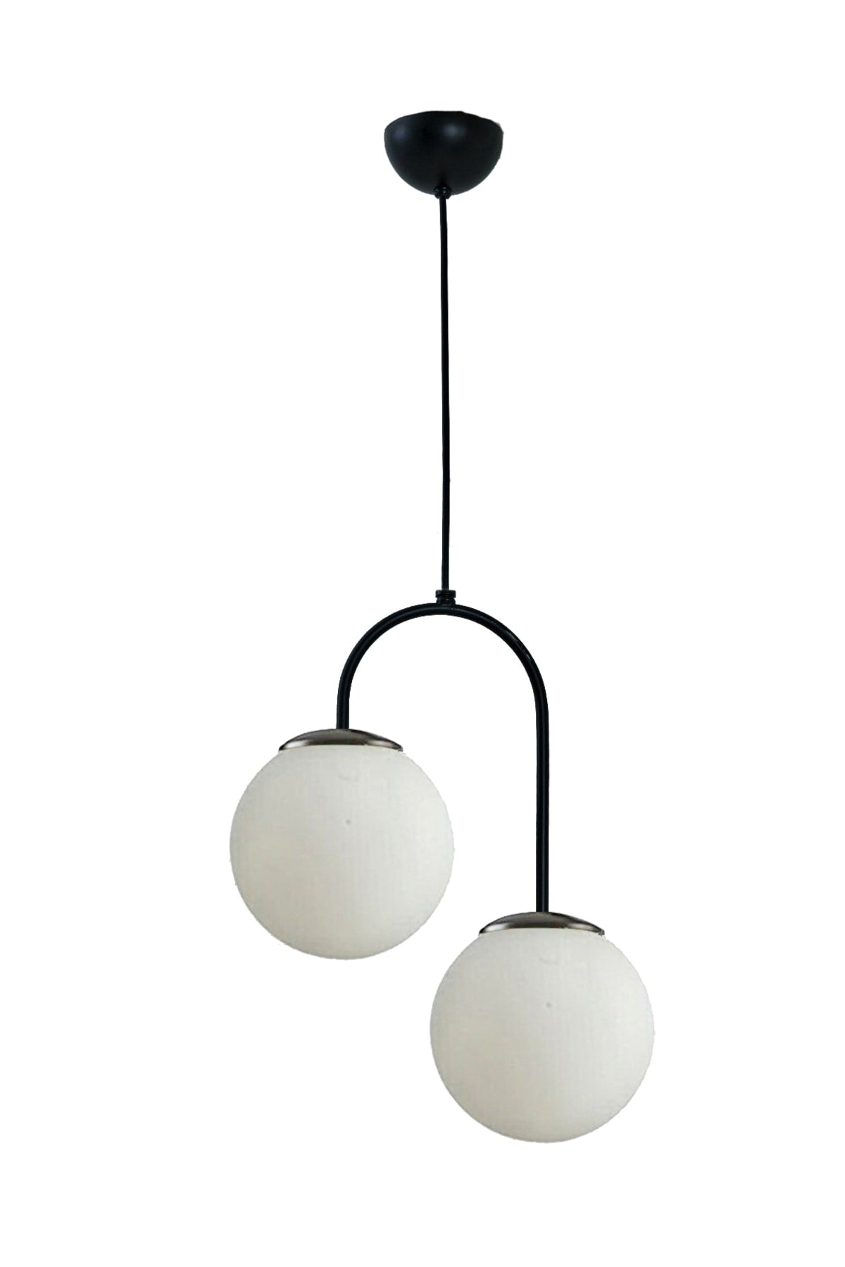 Janin Modern Pendant Lamp Black Color Body White Glass Living Room - Kitchen - Bedroom 2 Piece Chandelier