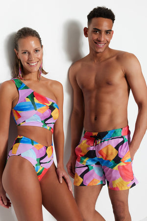 Multicolor Men'S Standard Abstract Pattern Swimwear Marine Shorts Tmnss23Ds00001