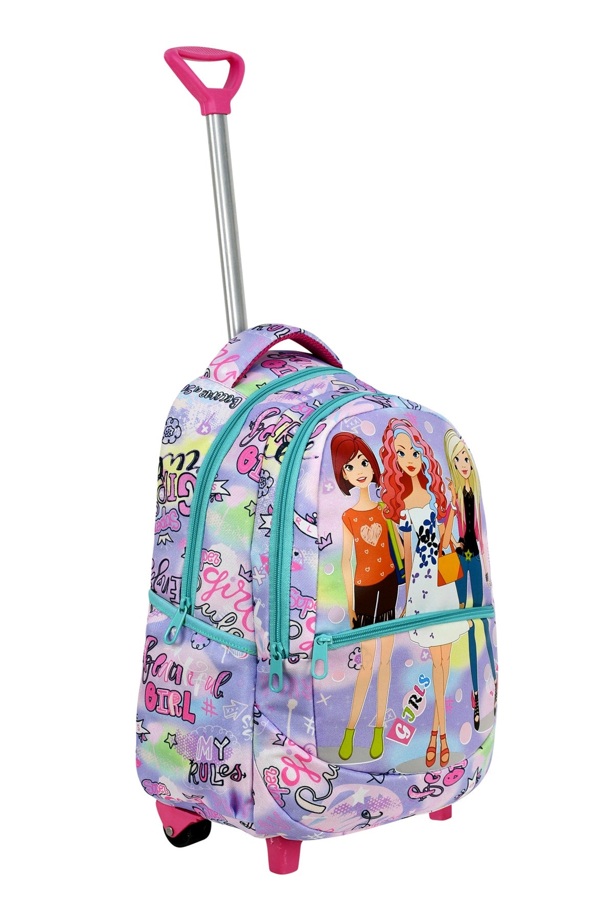 3-pack School Set with Squeegee, Girl Patterned Primary School Bag + Lunch Box + Pencil Holder