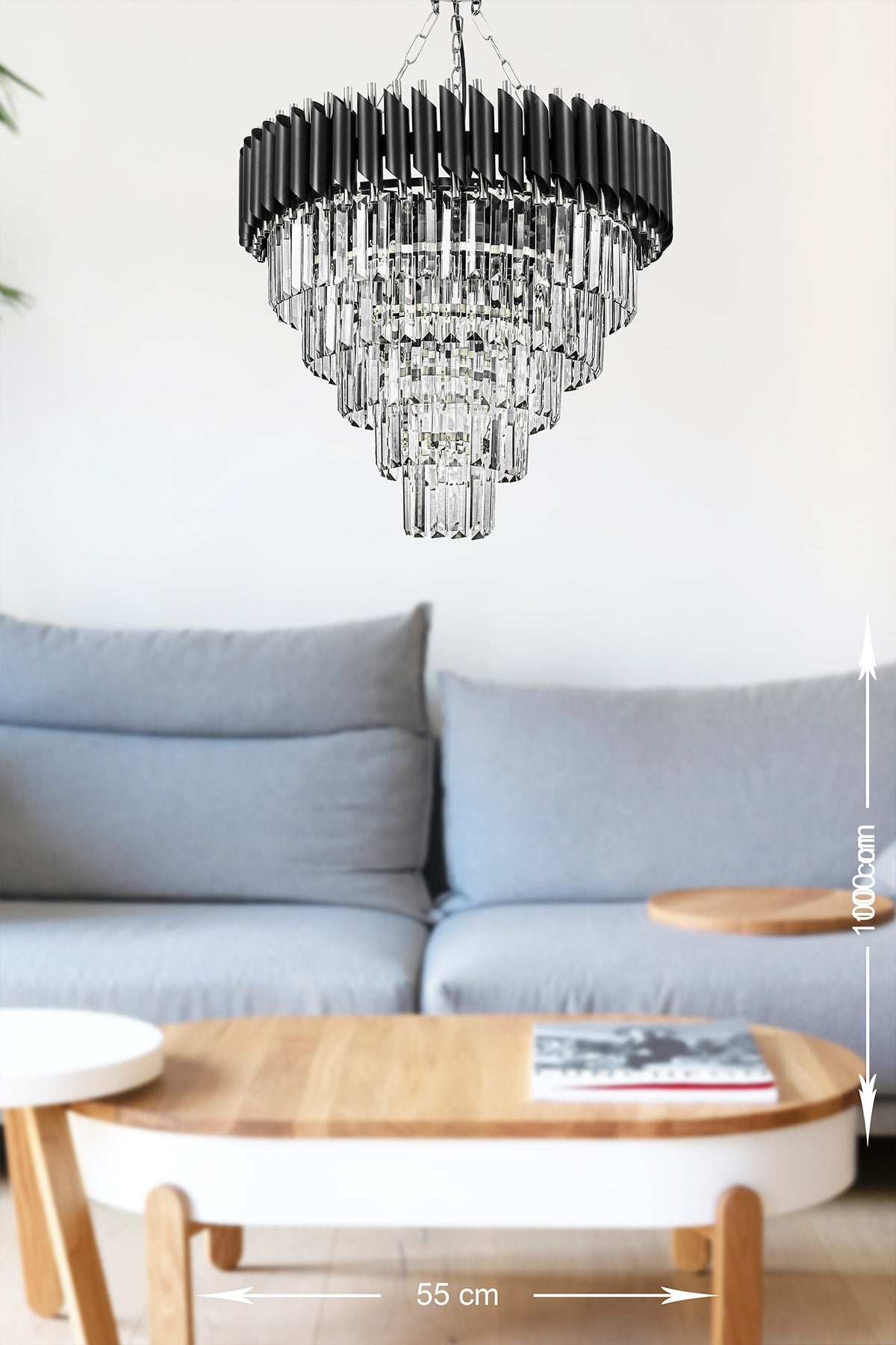 Palmira 55 Cm Crystal Stone Luxury Chandelier Set Of 5 - (Black-Chrome)