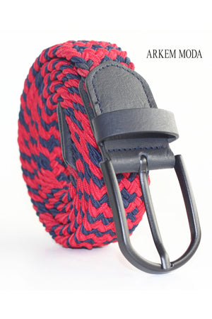 Braided Elastic Belt Red-Navy Blue Jeans, Jeans, Shorts Men'S Belt 3,5 Cm