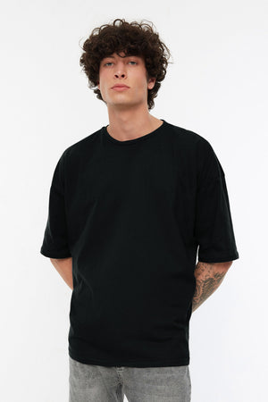 Black Men'S Basic 100% Cotton Crew Neck Oversize Short Sleeve T-Shirt