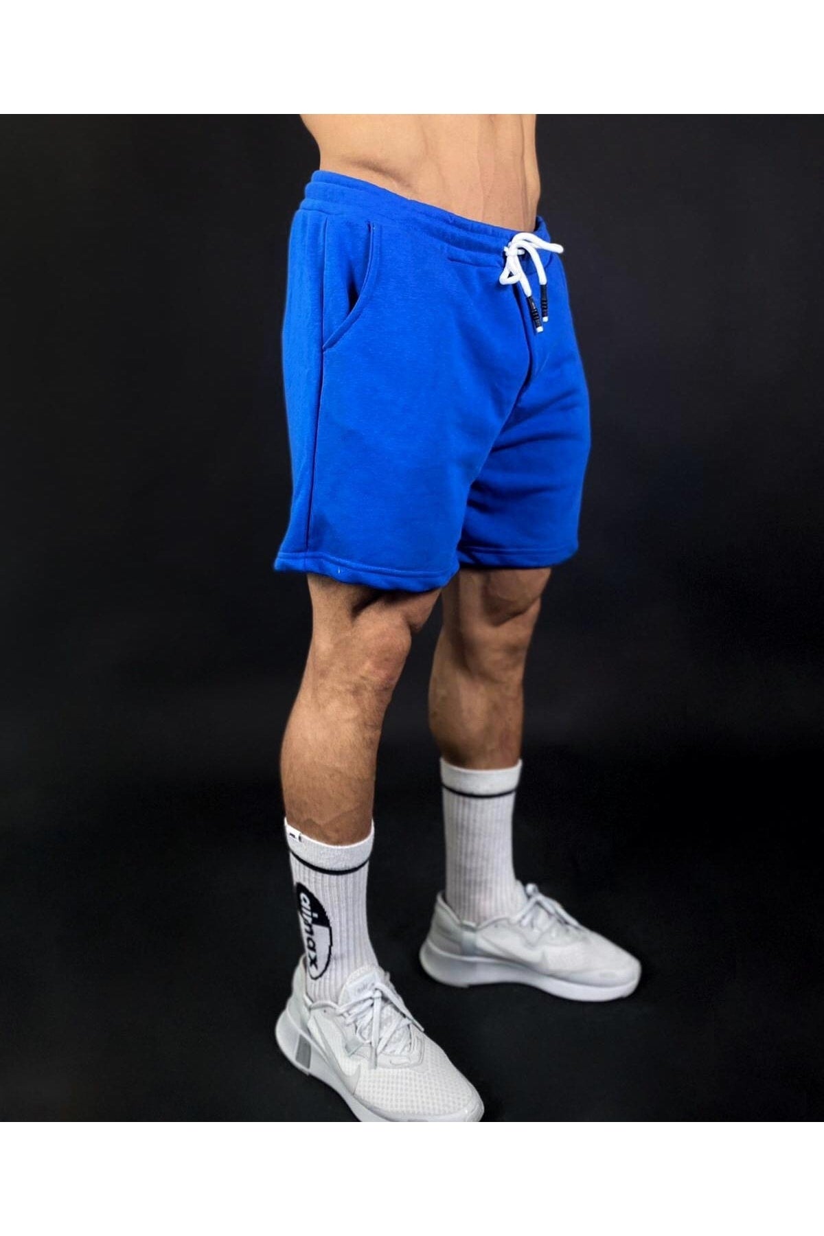 Blue Men'S Black Printed Regular Fit Pocketed Shorts
