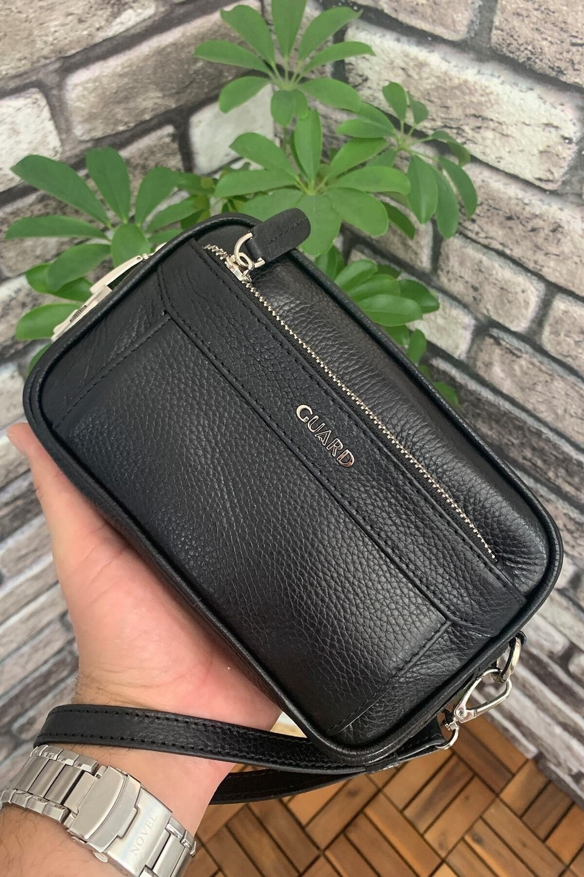 Black Leather Password Handbag