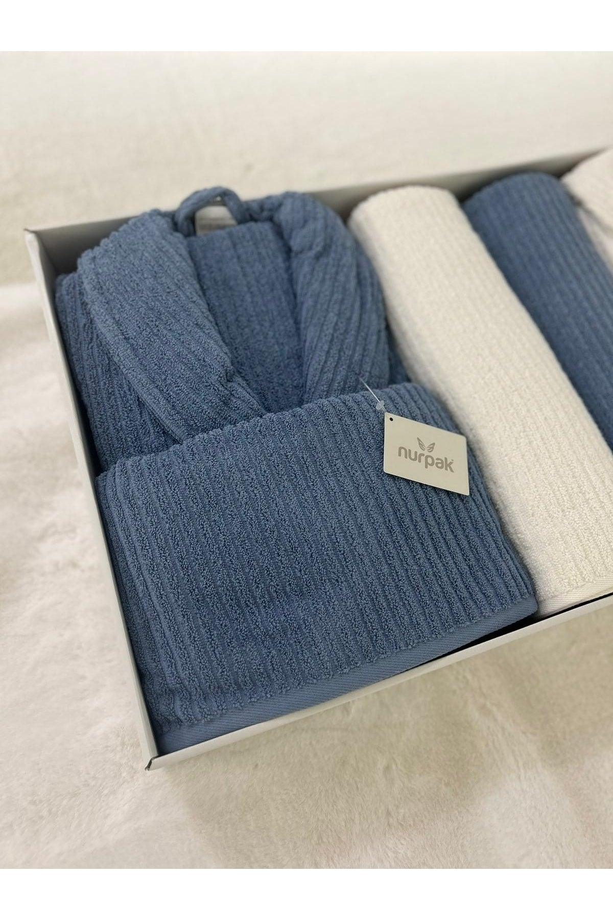 Ekol 8 Piece Bathrobe Set Blue - Cream - Swordslife