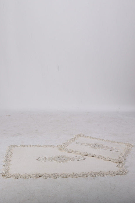 Lisa Cornered Cream 2-Piece French Lace Bath Mat Set Dowry Closet Set - Swordslife