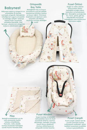 Orthopedic Stroller Cushion, Bed Sheet, Cover, Pique And Mother'S Side Babynest Mattress Set Of 6, Animal Series