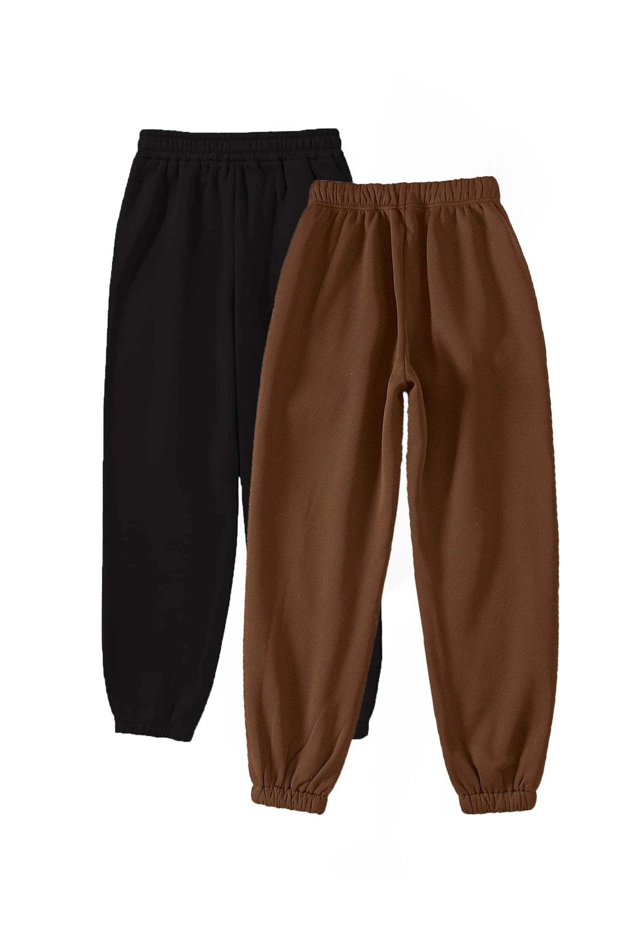 2-pack Jogger Sweatpants - Black And Brown, Elastic Legs, High Waist Summer - Swordslife