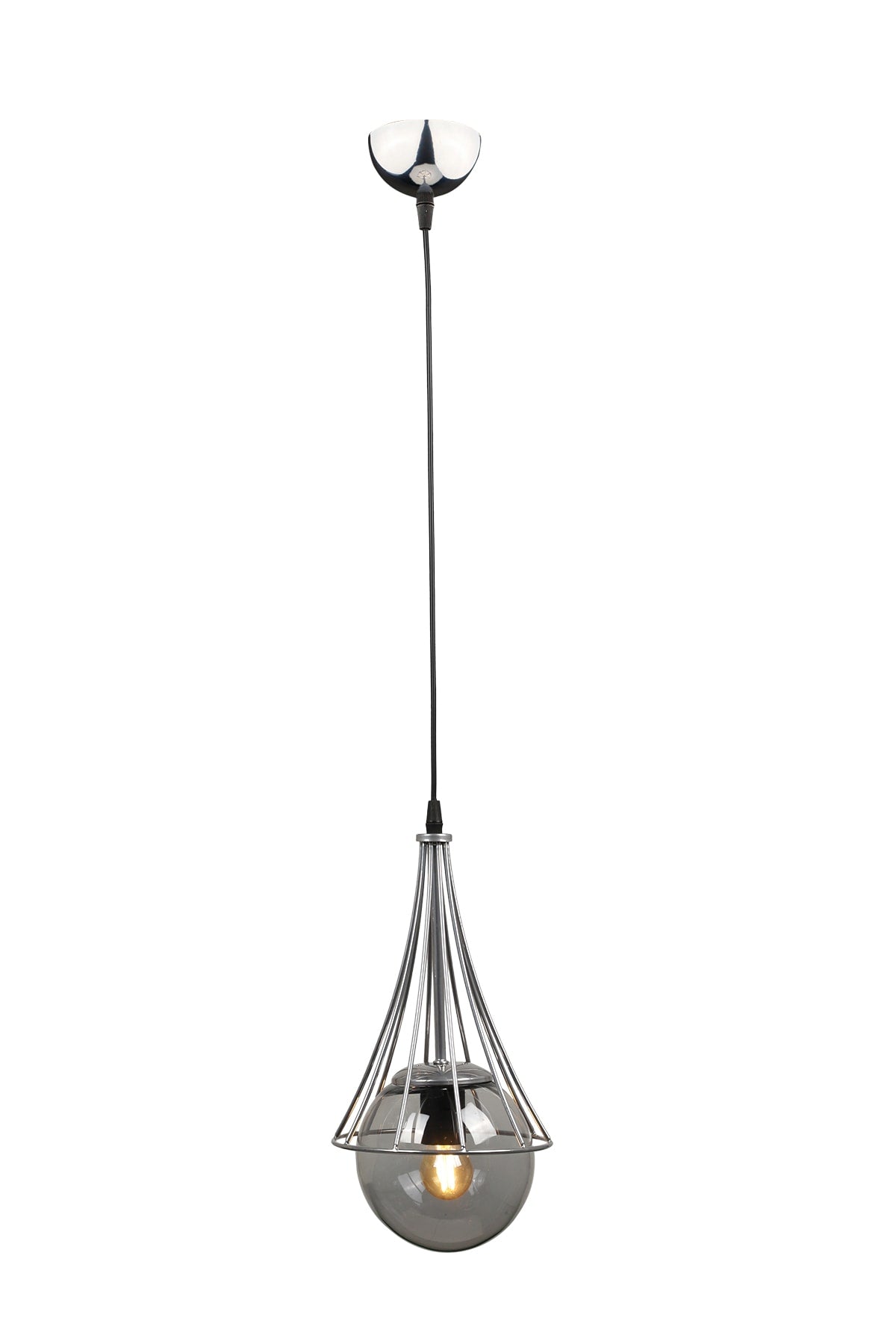Lapis Single Chandelier Chrome-Smoked Glop Glass