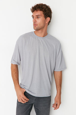 Gray Men'S Basic Crew Neck Oversize Short Sleeve T-Shirt Tmnss22Ts0300