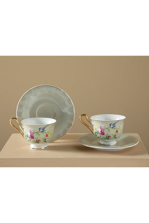 Vanilla New Bone China 4 Piece Coffee Cup Set For 2 Persons 90 Ml Light Gray