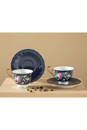 Vanilla New Bone China 4-Piece Set Of 2 Coffee Cups 90 Ml Dark Blue