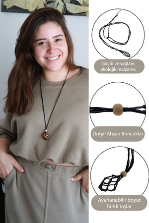 Healing Necklace Set Macrame Braided Natural Stone 5-Piece Women'S Necklace Adjustable Rope