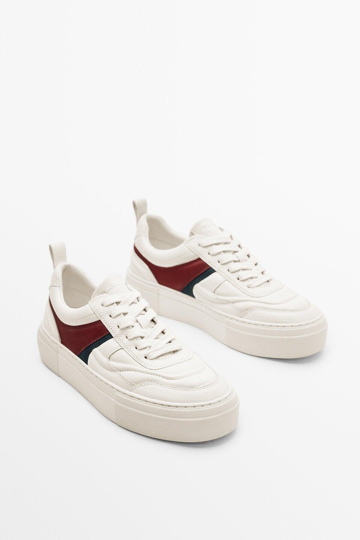 White - Contrast Leather Sneakers - Swordslife