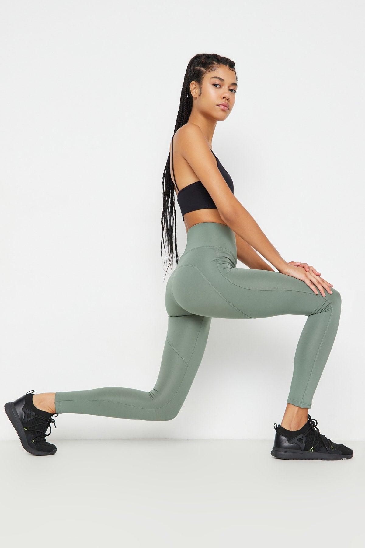 Khaki Full Length Sports Tights with Push-Up TWOAW21TA0030 - Swordslife