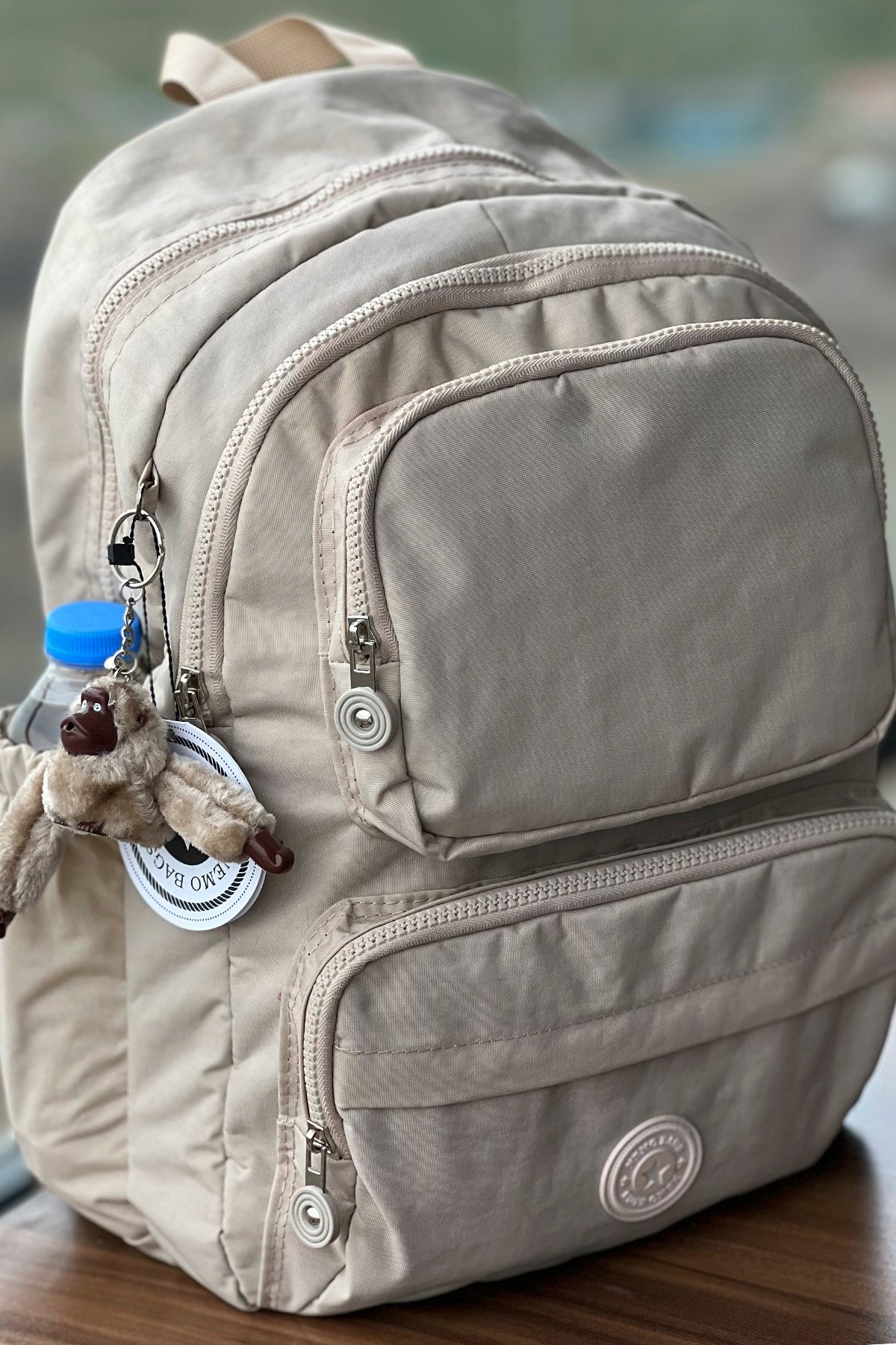 Fcstore Crinkle Fabric Waterproof Medium Size Beige Clinker Backpack/Laptop School Bag