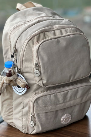 Fcstore Crinkle Fabric Waterproof Medium Size Beige Clinker Backpack/Laptop School Bag