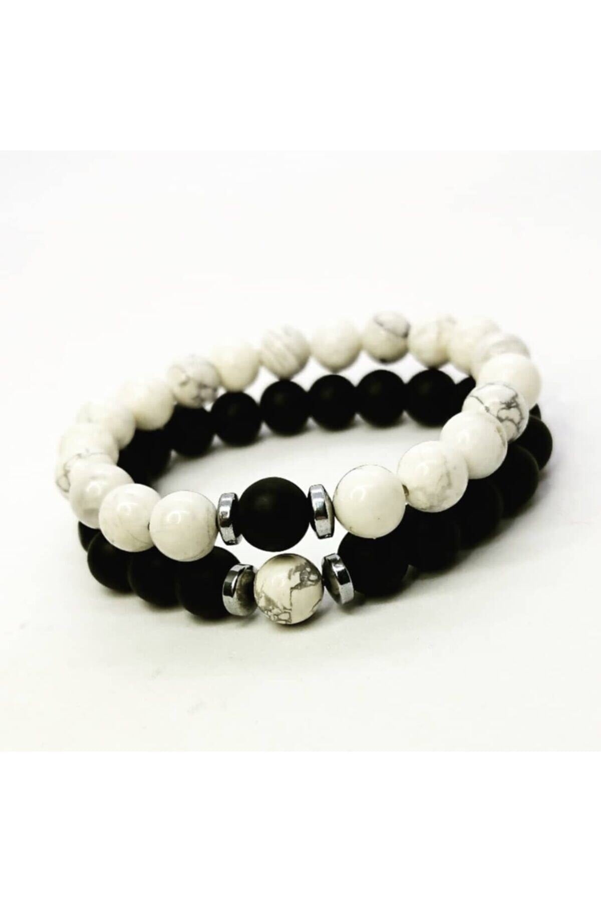 (H)Unisex Black And White Howlite & Onyx Lover Bracelets