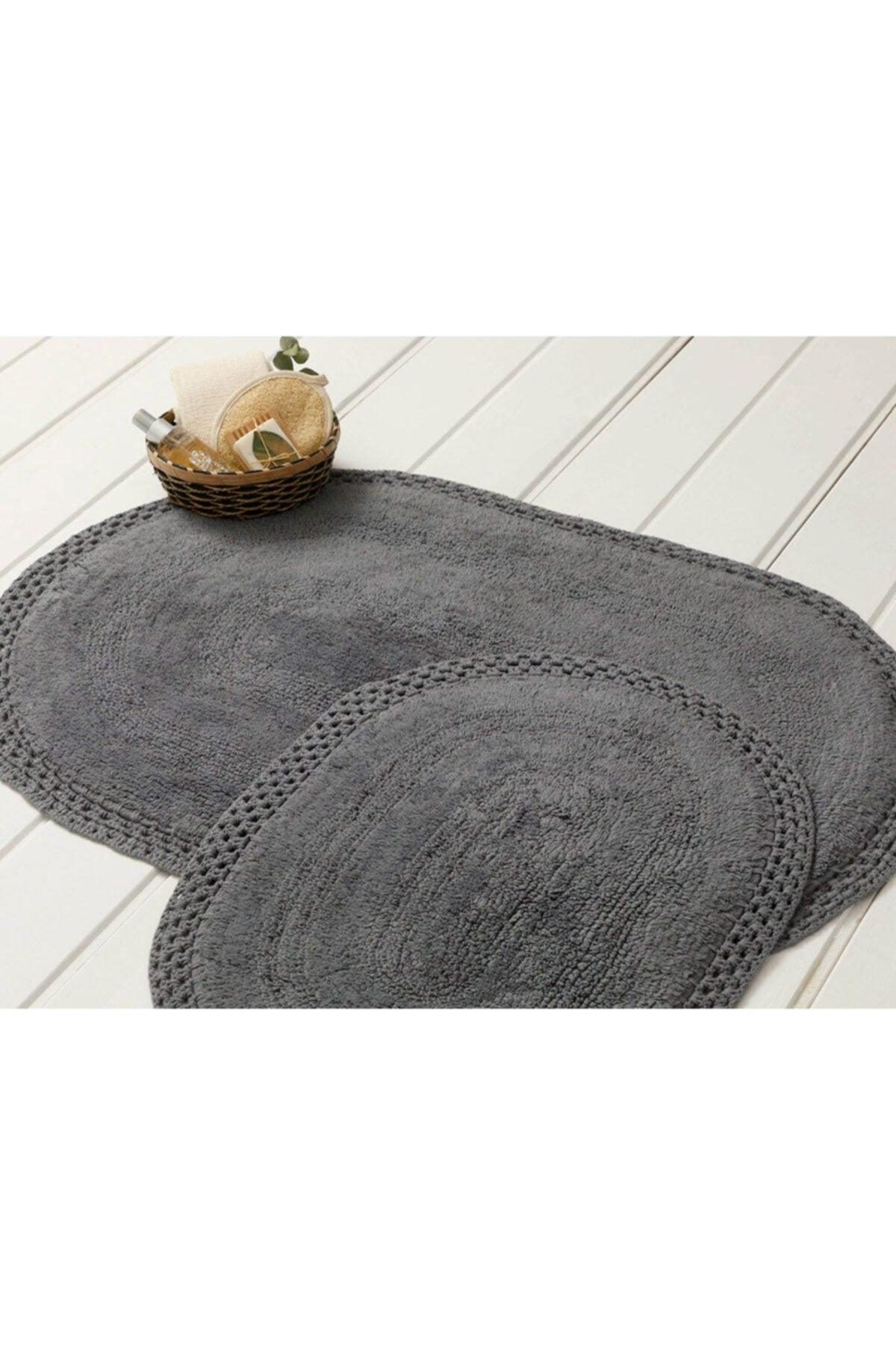 Polin Cotton 2 Pcs Bath Mat Set 60x90cm+40x60cm Anthracite - Swordslife