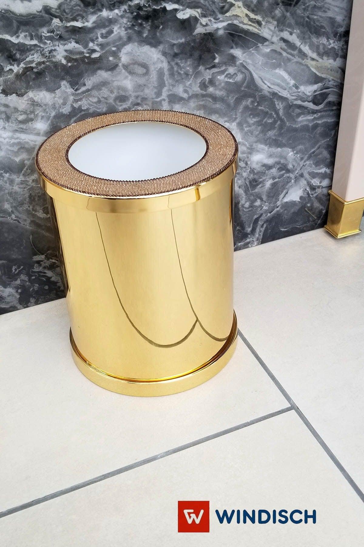 Star Light Round Swarovski Embroidered Floor Trash Can Without Lid Gold - Swordslife