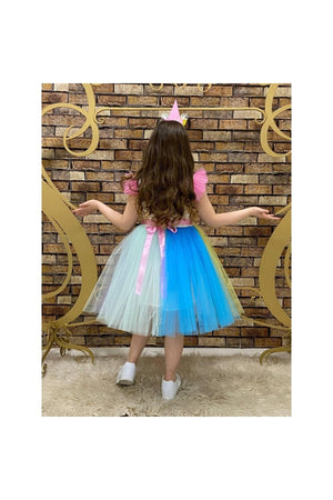 Girl'S Colorful Birthday Unicorn Ribbon Zipper Dress