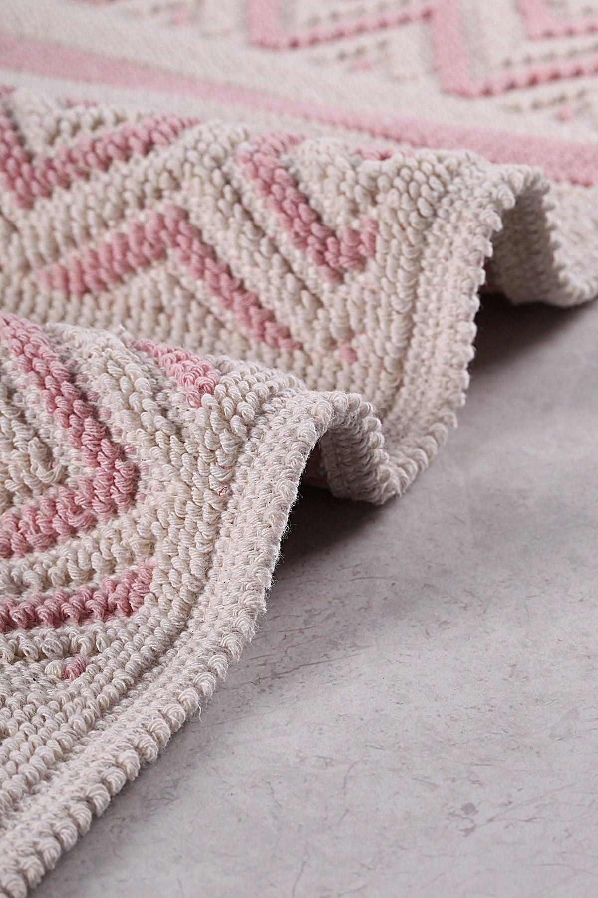 Hat Natural Cotton 2 Pcs Bathroom Rug Set 60x100 50x60 Cm Pink - Swordslife