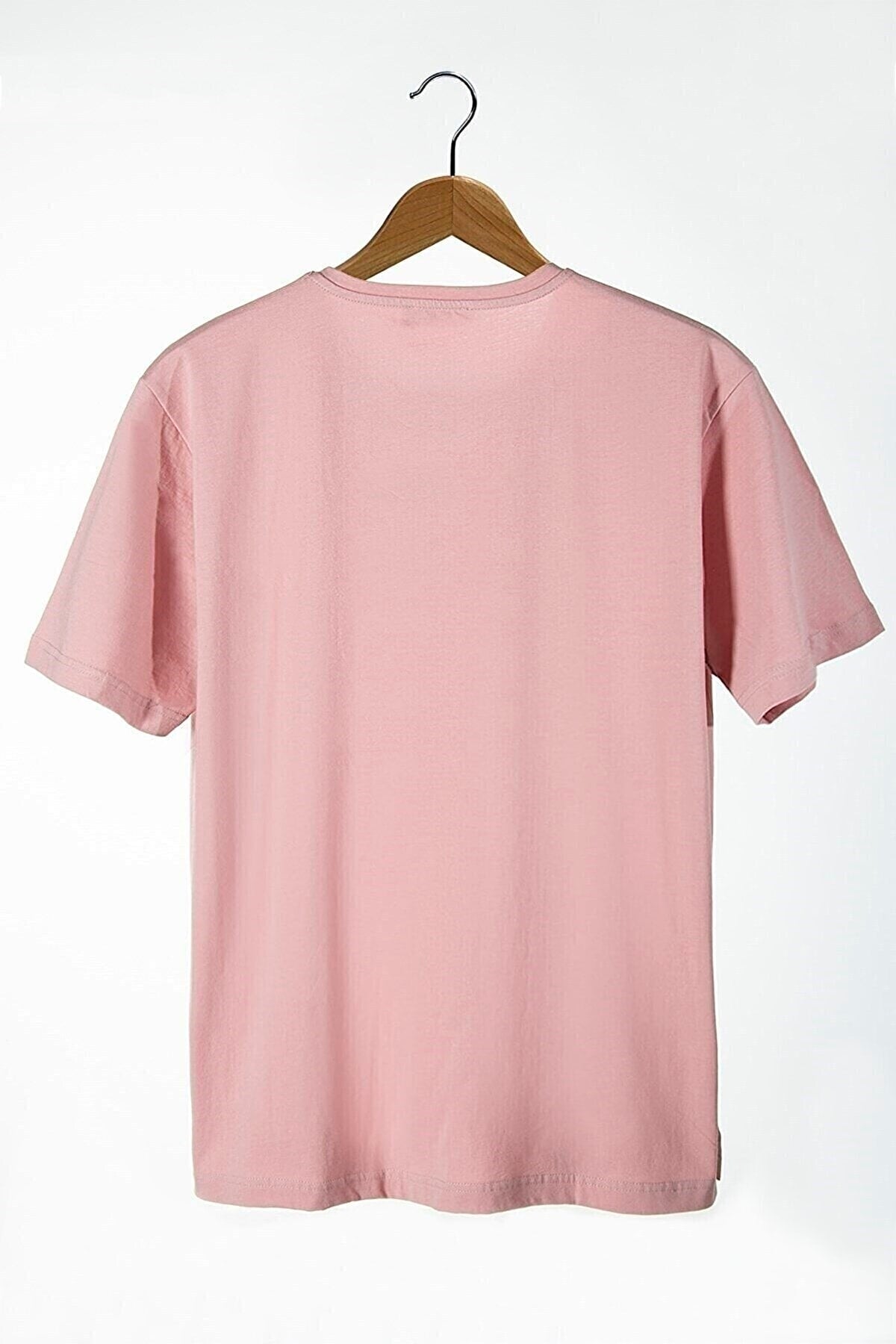 Men'S Pink Panda Printed Crew Neck Oversize Fit Basic Cotton T-Shirt