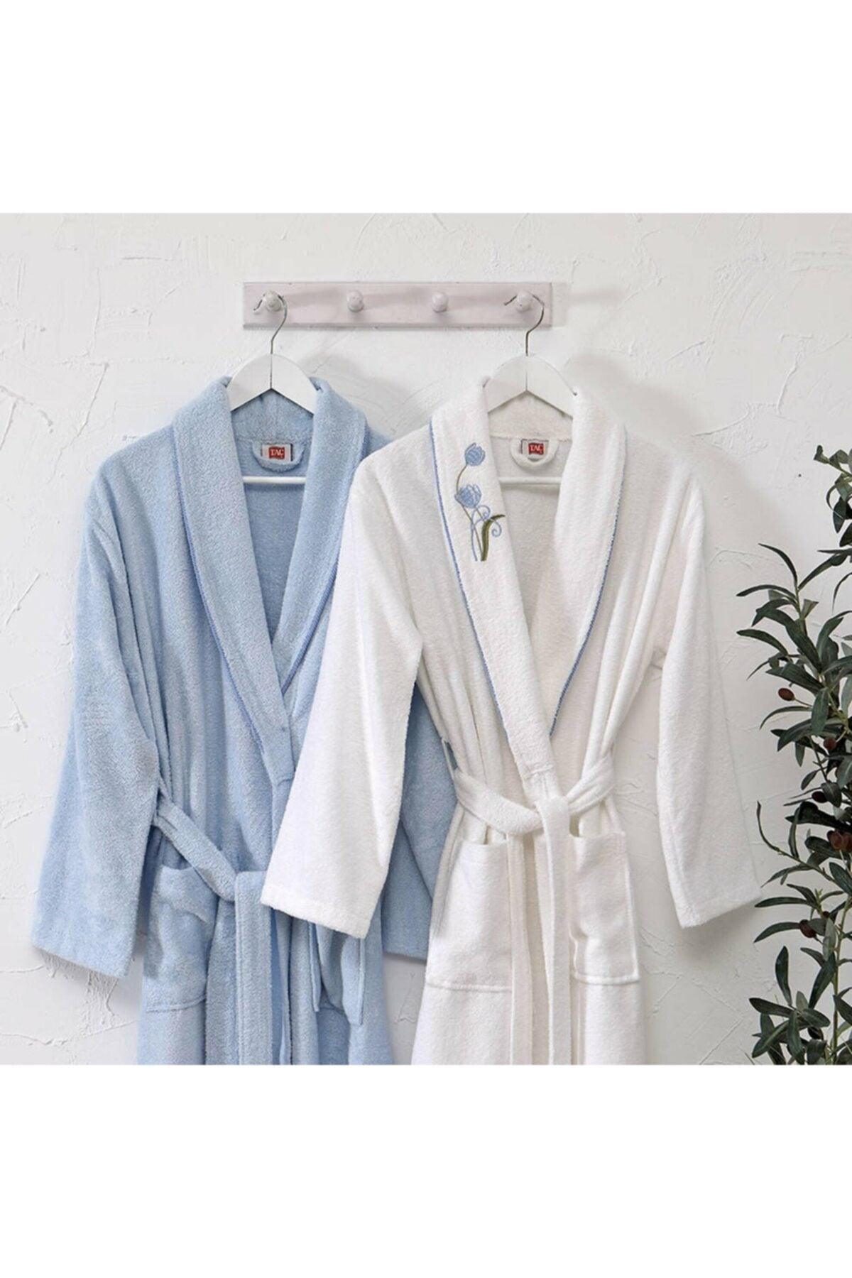 Bamboo Family Bathrobe Set Carmen White & Blue - Swordslife