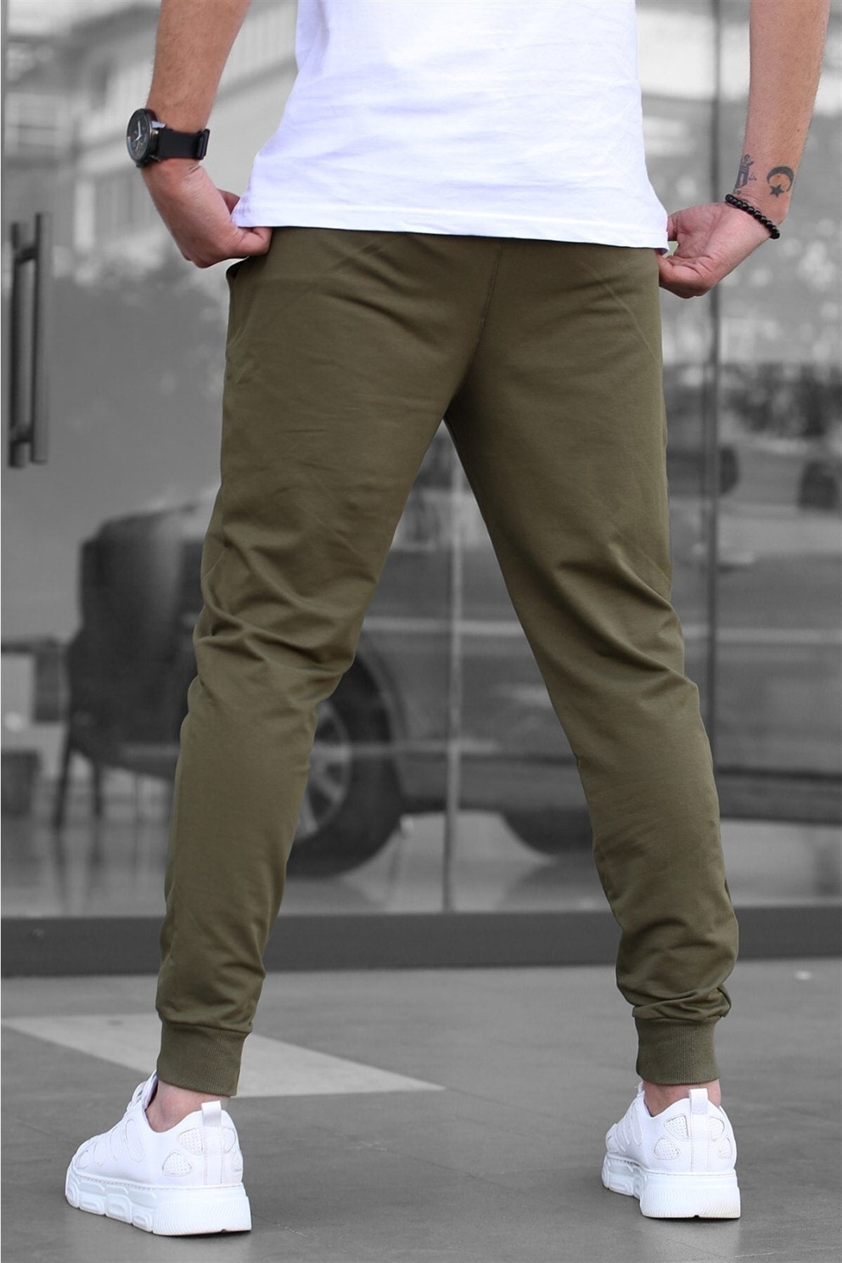 Men'S Khaki Elasticated Men'S Tracksuit 4821