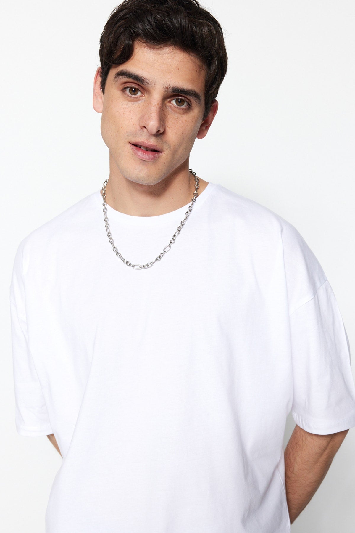 White Men'S Oversize Basic Crew Neck Short Sleeved 100% Cotton T-Shirt Tmnss22Ts0318