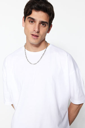 White Men'S Oversize Basic Crew Neck Short Sleeved 100% Cotton T-Shirt Tmnss22Ts0318