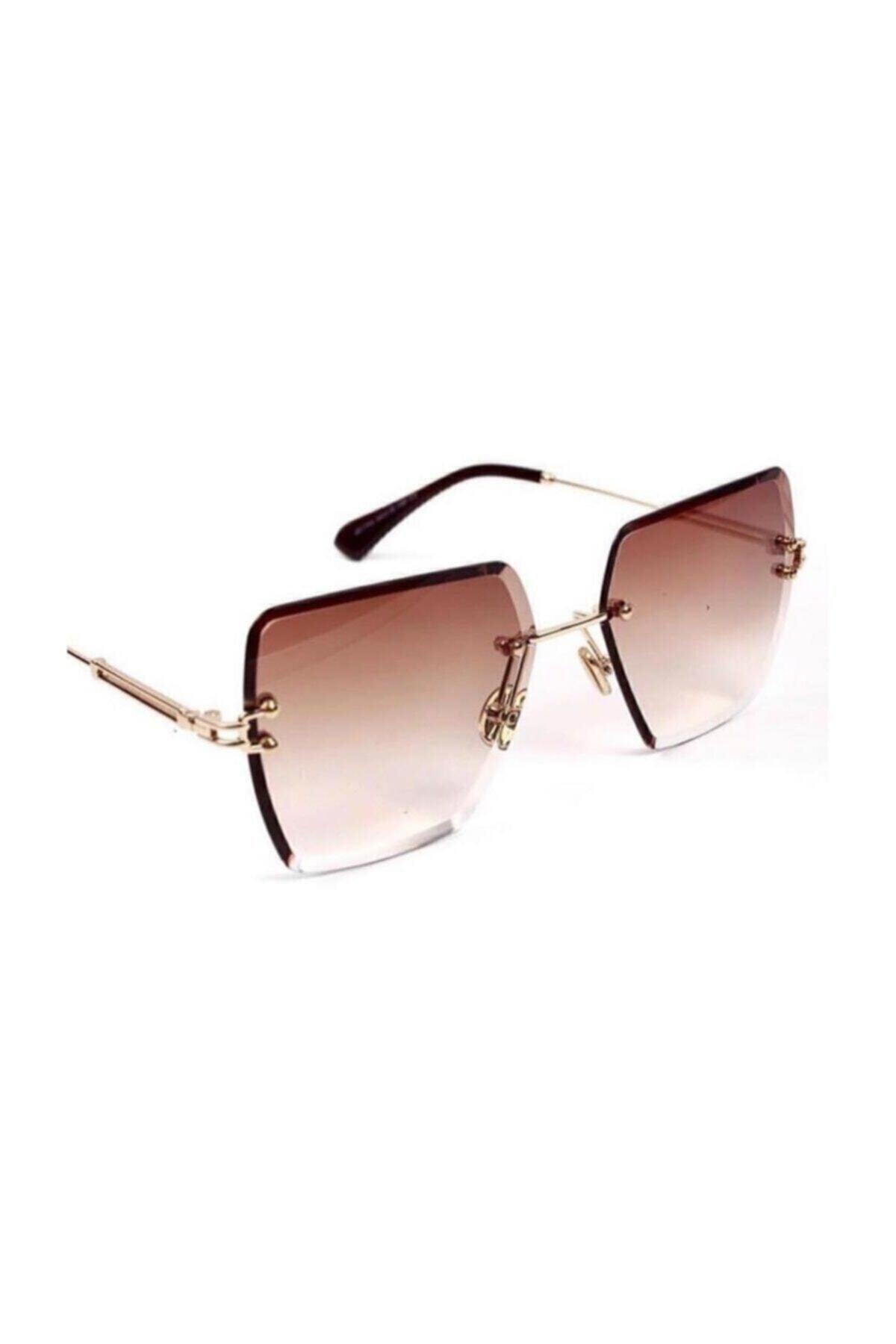 Women's Brown Square Crystal Cut Sunglasses - Swordslife