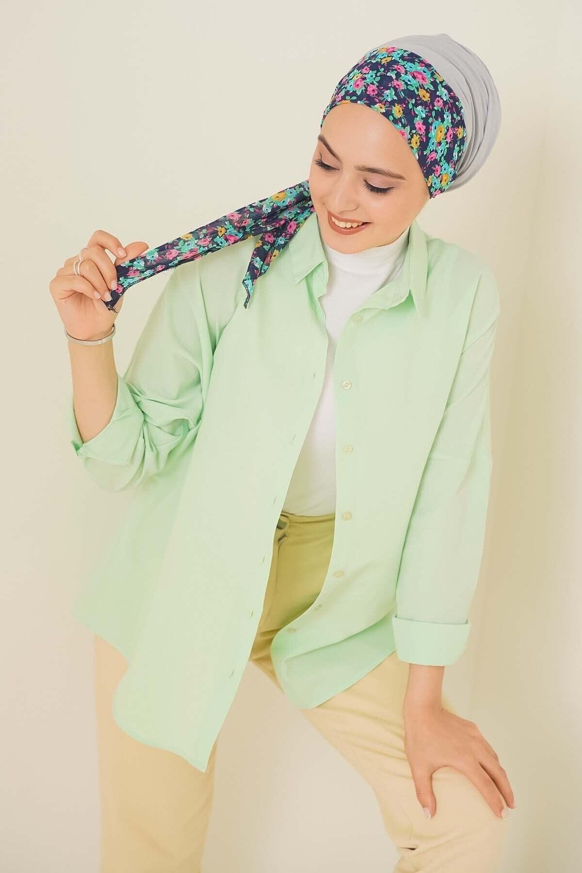 103901 Oversize Basic Hijab Shirt - E.green - Swordslife