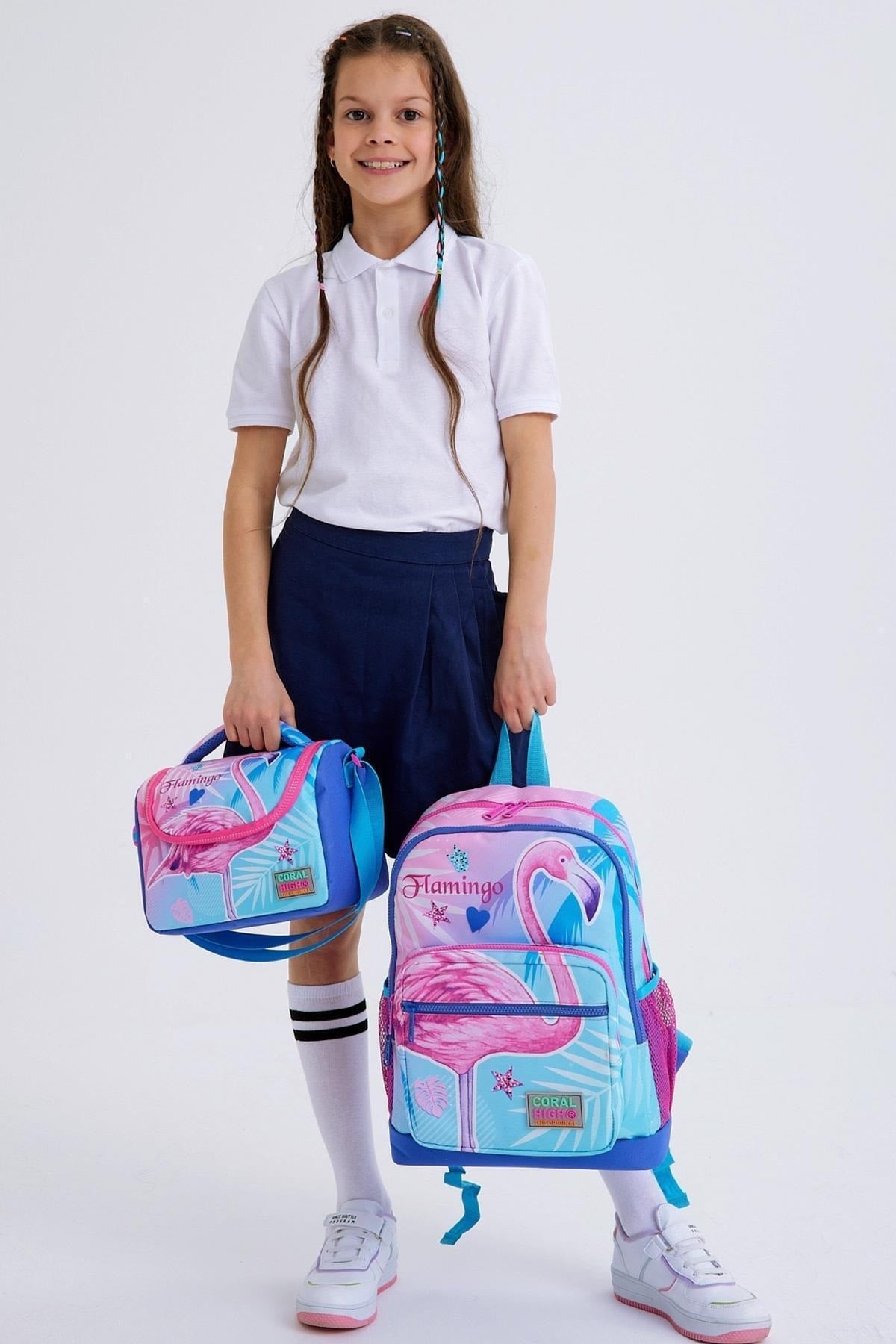Kids Lavender Pink Flamingo Patterned Usb 3 Pcs School Bag Set