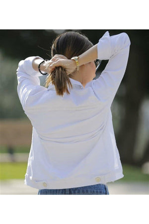 Women's White Denim Jacket 54487998 - Swordslife