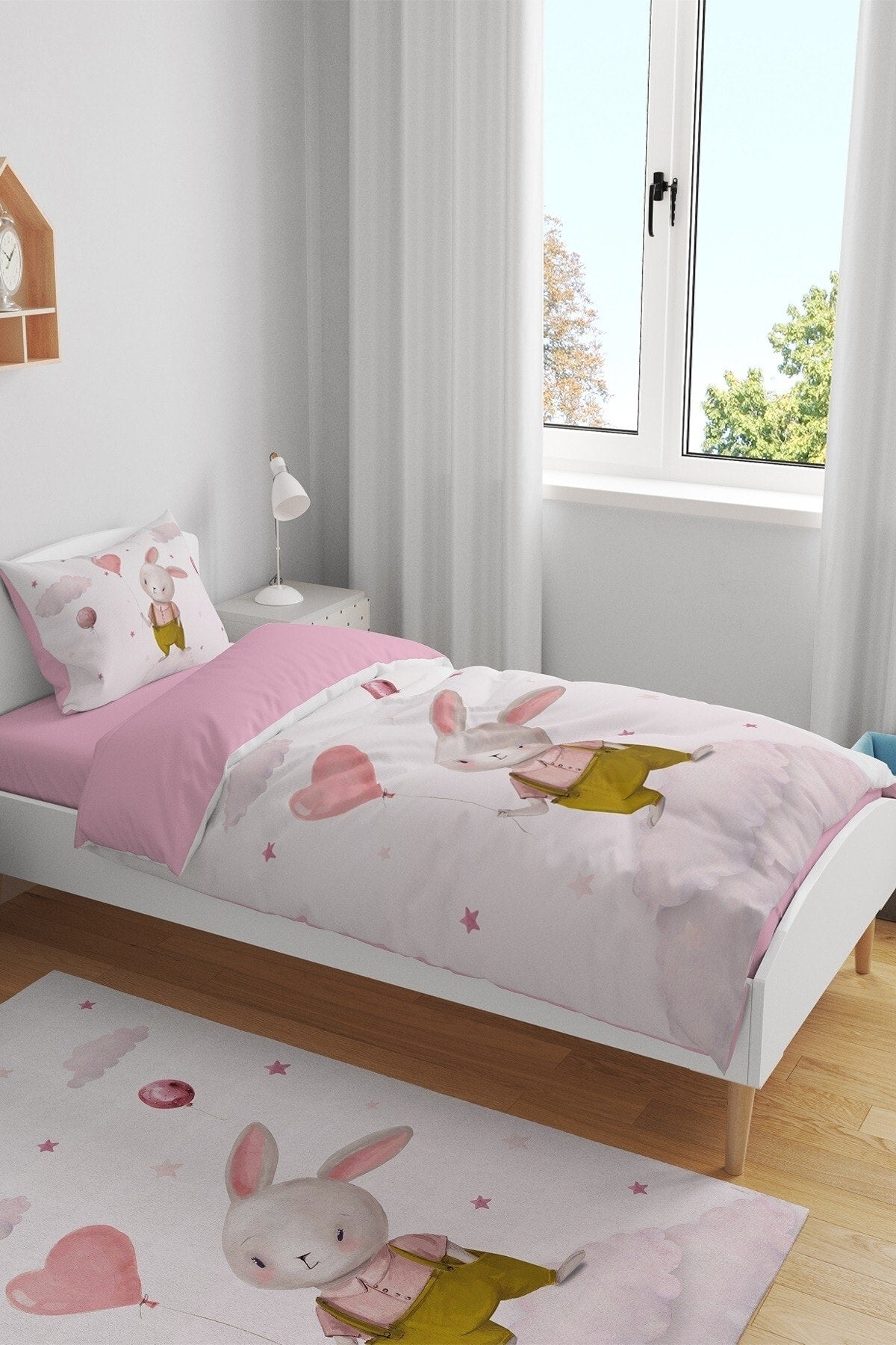 Bubble Rabbit Patterned Single Baby Kids Duvet Cover Set