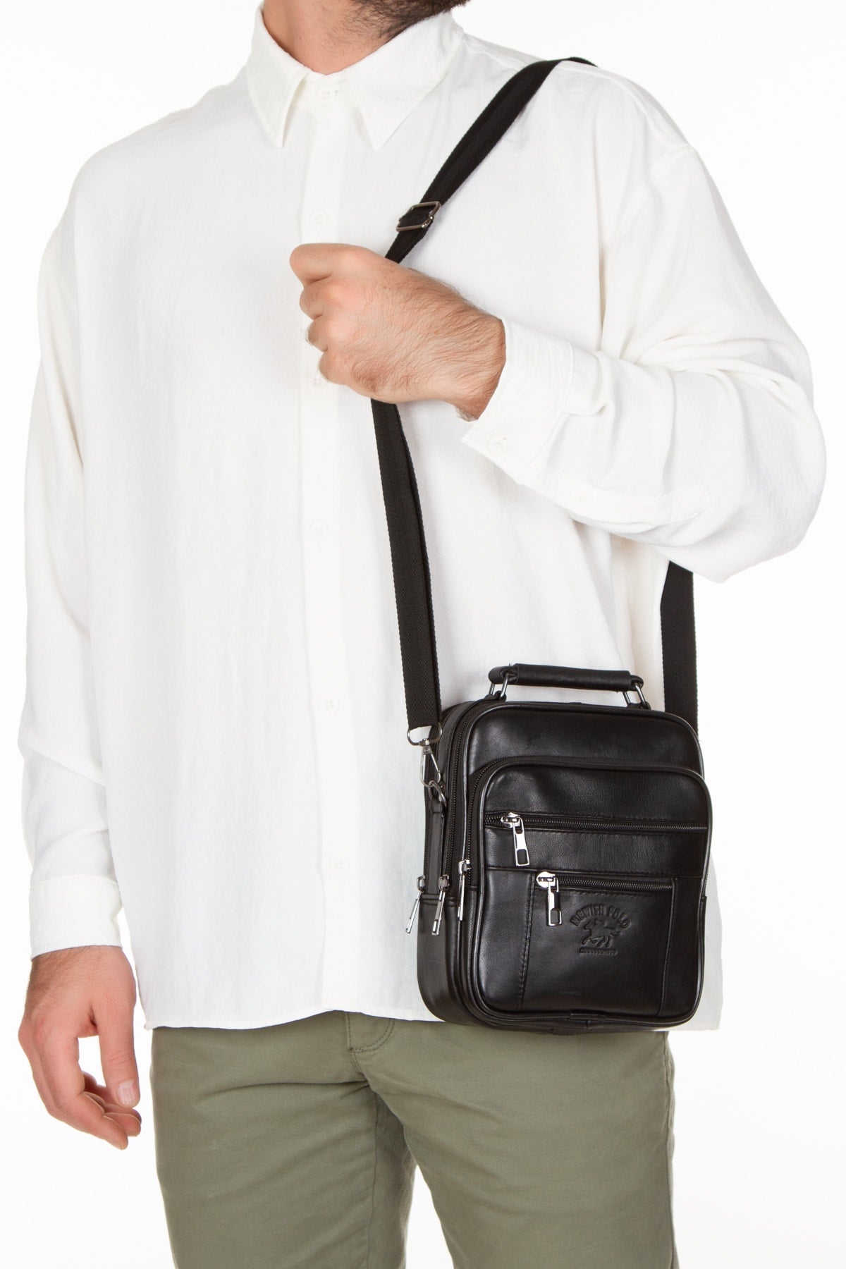 Men'S Black Genuine Leather Steel Case Hand And Shoulder Bag And Genuine Leather Wallet Set 100% Genuine Leather